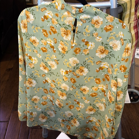 Pleione Green Floral Blouse large S392 - Picture 7 of 8